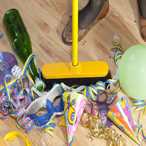 Cleaning after the party or event.